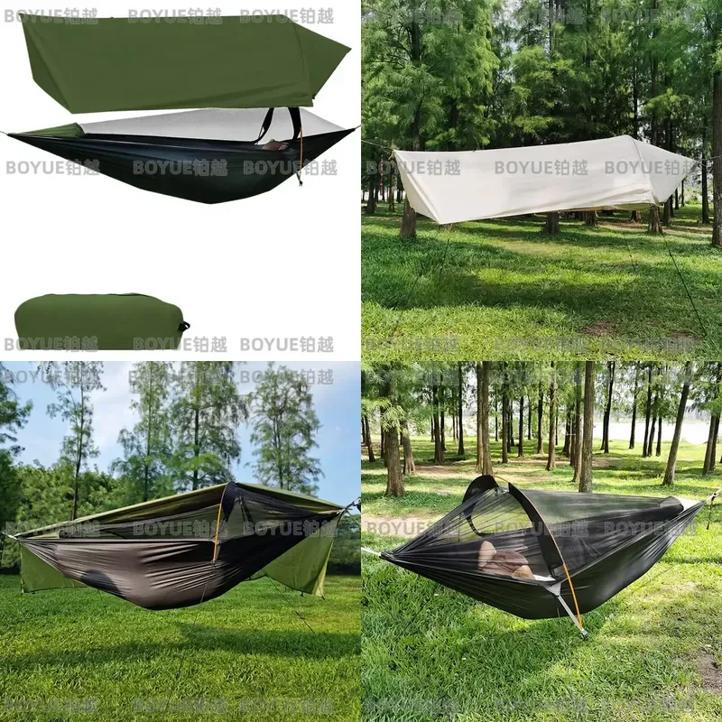 Portable Outdoor Mosquito Net Hammocks Travel Camping Sleeping Hanging Hammock Swing With Waterproof Tent Awnings Nature Hike