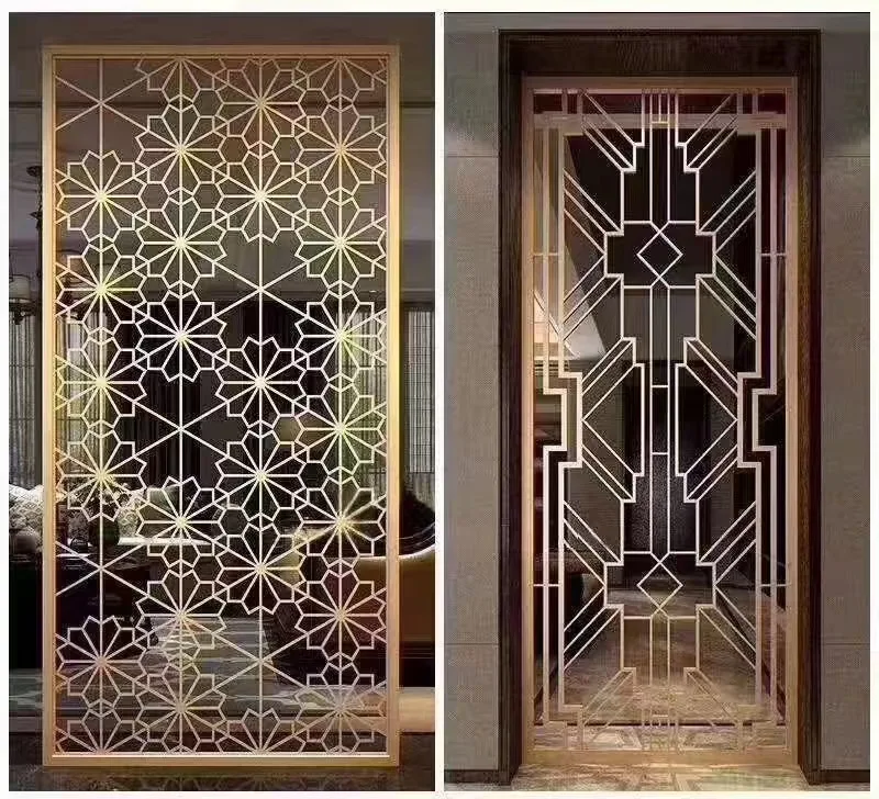 

Aluminum alloy engraved yellow bronze hollow door entry screen metal partition, grid