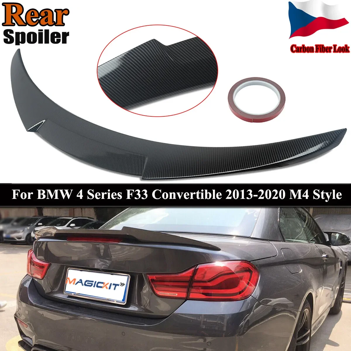 MagicKit For 2014+ BMW 4 Series F33 Convertible Carbon Fiber Style Duckbill Trunk Spoiler