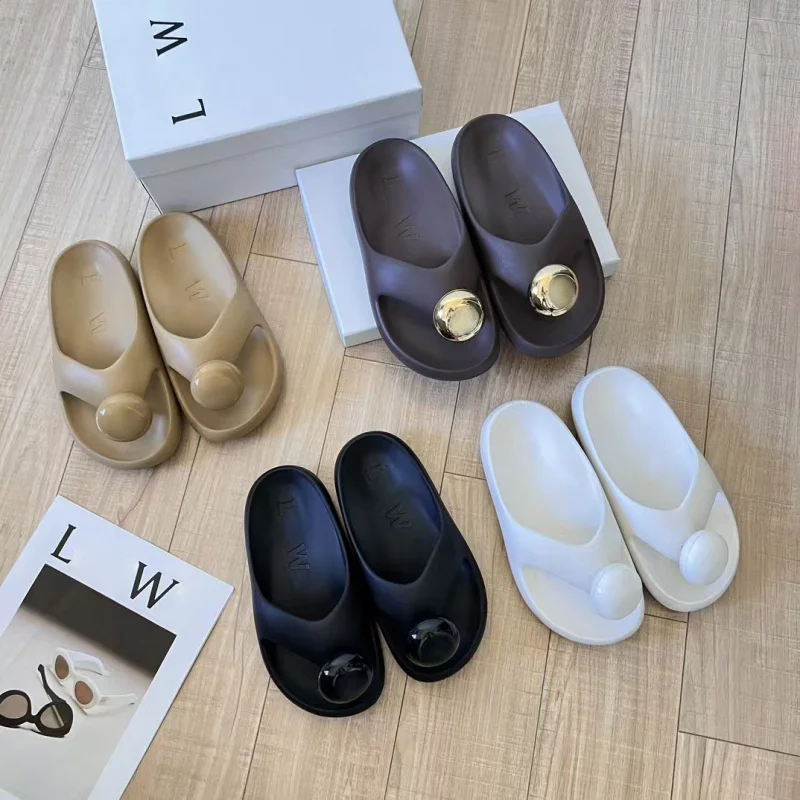 

Custom.Luo's Toe Clip Lazy Shoes Slip-On Outdoor Thick-Soled Candy Color Beach Flip-Flops White Shoes Niche Style