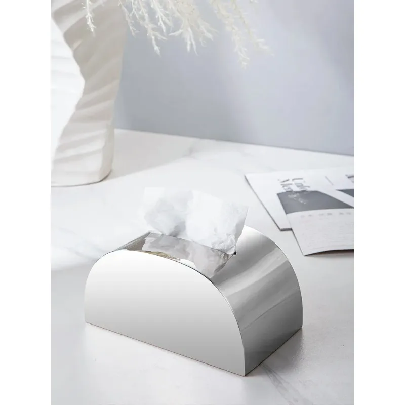 

Semicircular curved tissue box Stainless steel metal pumping carton Advanced sense sample room Creative ornament Home soft decor