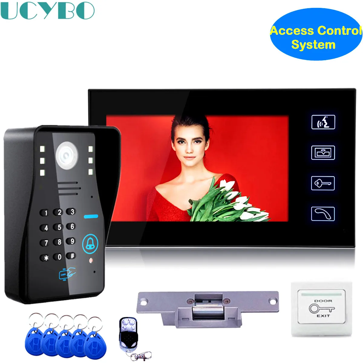 Imagem -06 - Sistema de Video Intercom com Controle Remoto sem Fio Rfid Door Access Control Kit Electric Strike Lock Lcd Video Door Phone