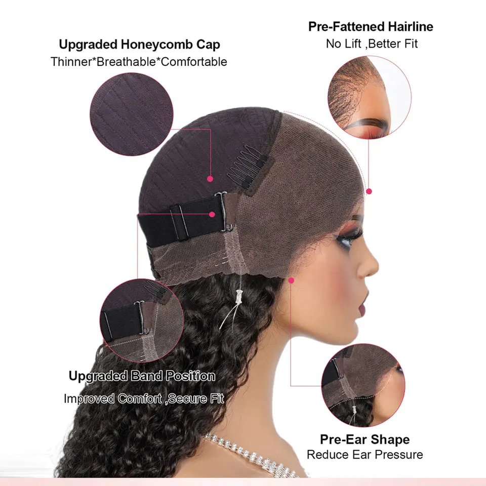 Kisslove onda de água invisi cinta 360 perucas cheias do laço cabelo humano pré corte peruca do laço perucas sem cola cabelo humano 360 perucas frontais do laço