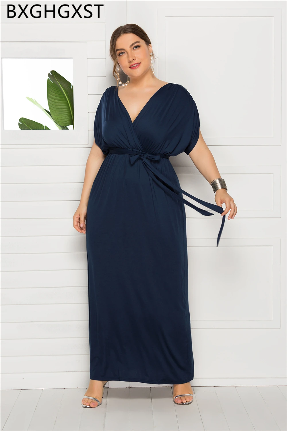 Robe longue bleue élégante pour femmes, grande taille, 4XL, mode de luxe, vêtements d'été