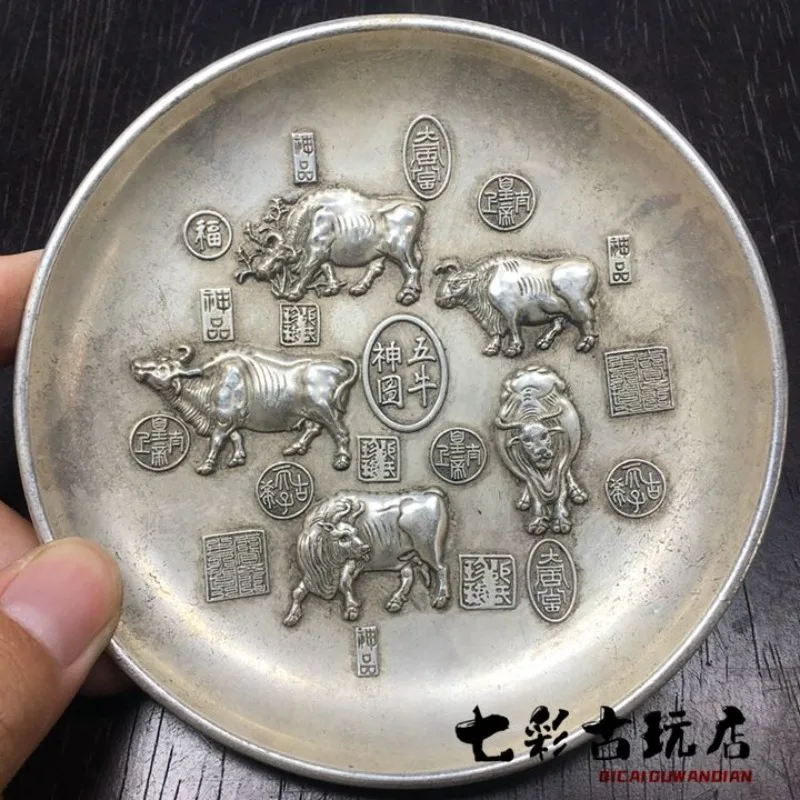 Good luck five bulls Dish Plate Statue for Tea Home Decor Ornaments