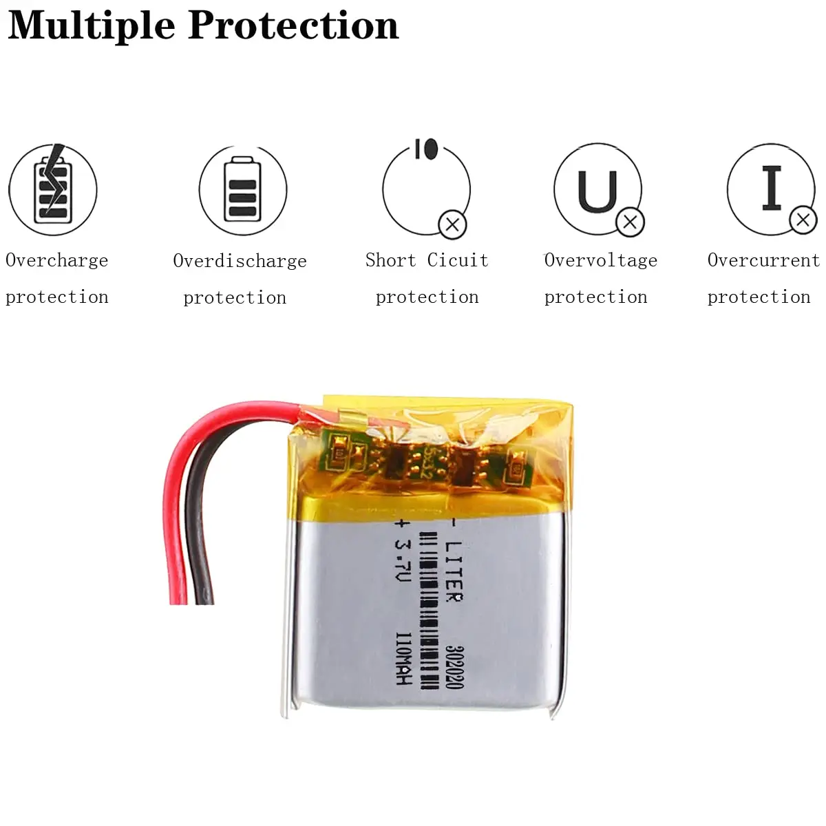 Liter 3.7V 110mAh 302020 Lipo Battery Rechargeable Lithium Polymer ion Battery Pack with Two Lines