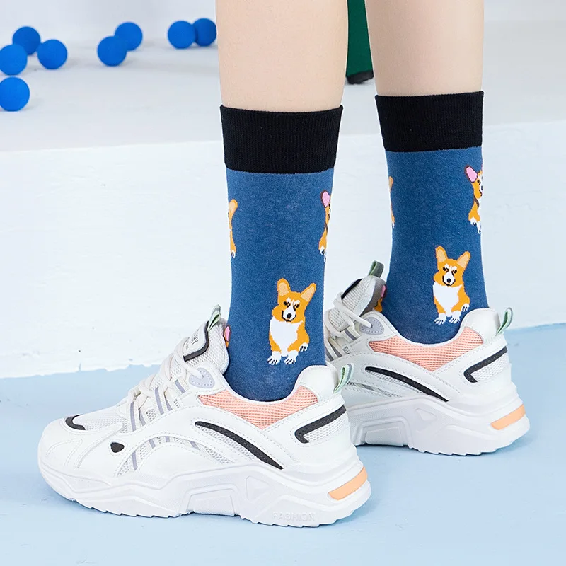 1 Pair Unisex Lovely Corgi Pattern Novelty Funny Comfy Mid Tube Socks Suit In All Seasons For Daily Street image 4