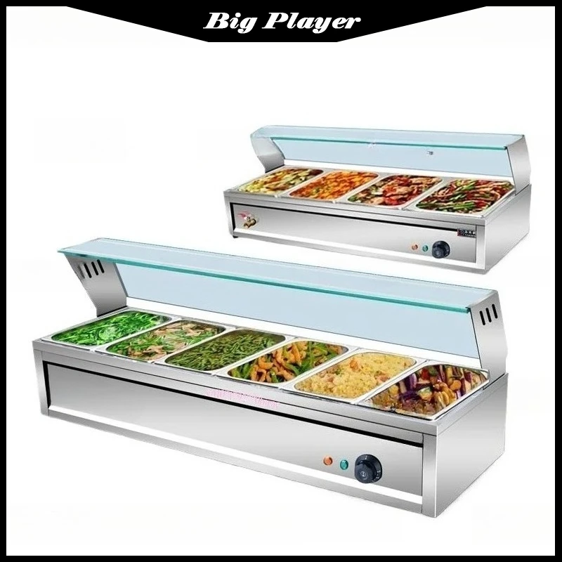 

Fast Food Insulation Table Commercial Glass Cover Stainless Steel Desktop Electric Heating Insulation Soup Pool Vegetable Rice