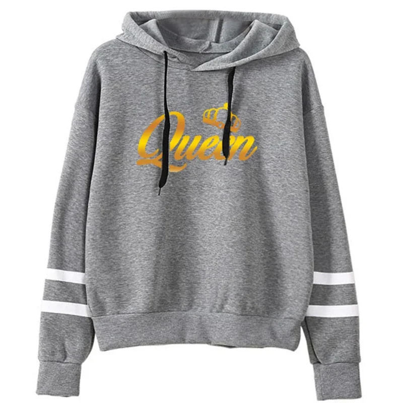 Queen Womens Hoodie Lazy Style Tops Daily Striped Slim Fit Sweatshirts Print Versatile Casual Tracksuit Street Fashion Clothing
