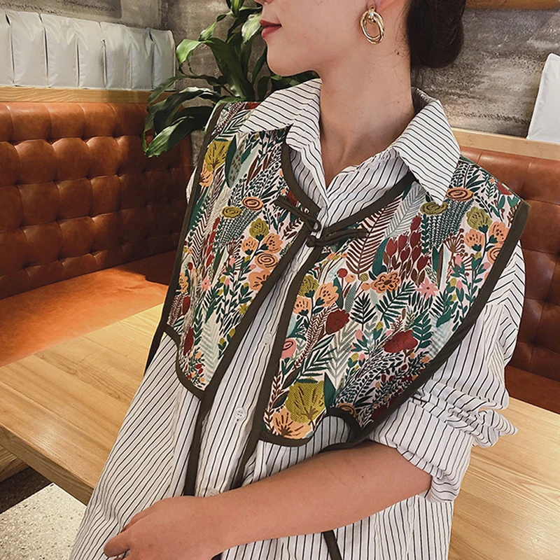 Embroidered Shoulder Scarf Shawl Fake Collar Waistcoat Decoration Matching Cervical Knotted Scarf for Women