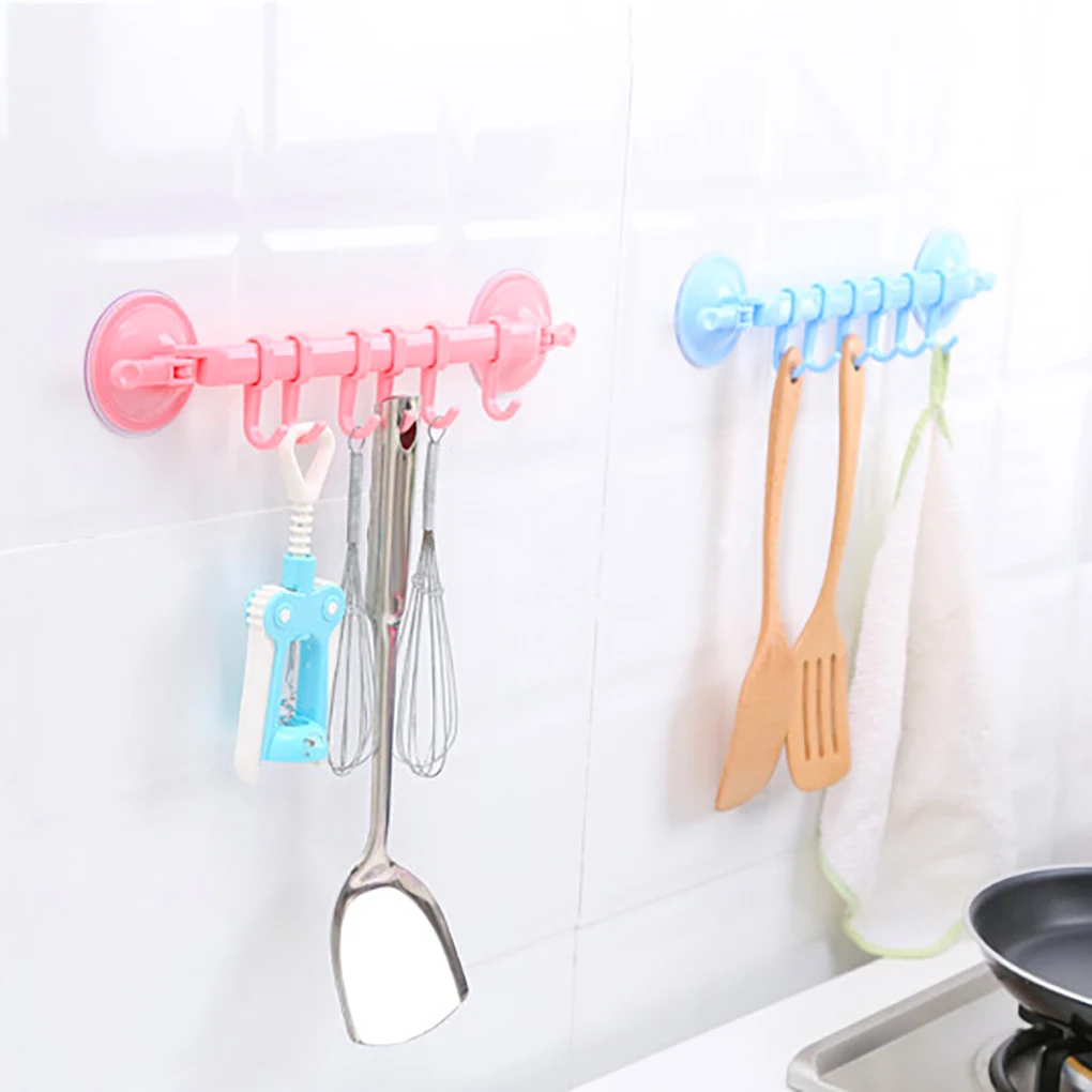 Towel Wall Rack with Suction Cups Kitchen Bathroom Tile Wall Sucker Hook Rag Hanging Holder, Pink