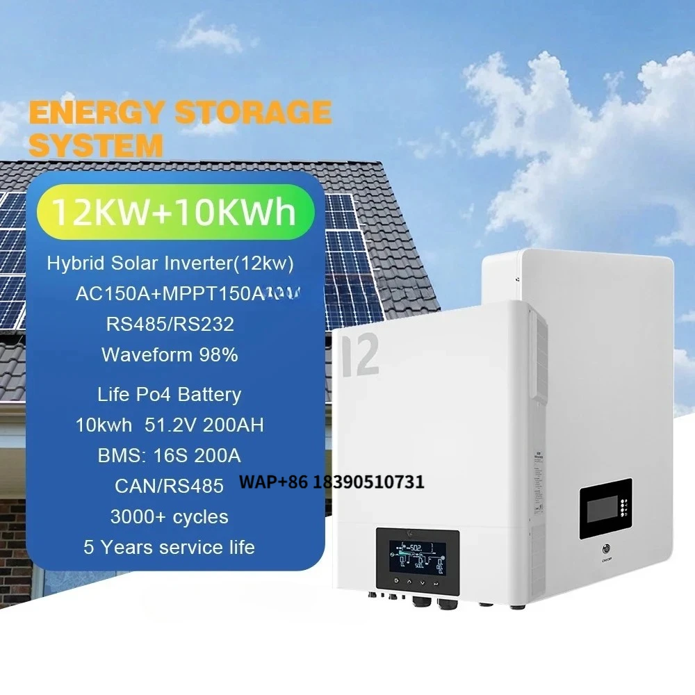 12kw Complete Home Solar Energy Systems With 10kwh Lithium Iron Battery for the Whole House Hybrid Solar and Controller