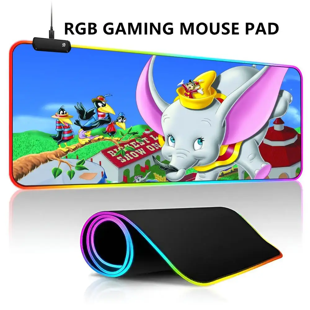 Movie Dumbo Mouse Pad RGB LED Light Gaming Waterproof Large Gamer Mouse Carpet Big Mause Keyboard Pad PC Desk Play Mat with Back