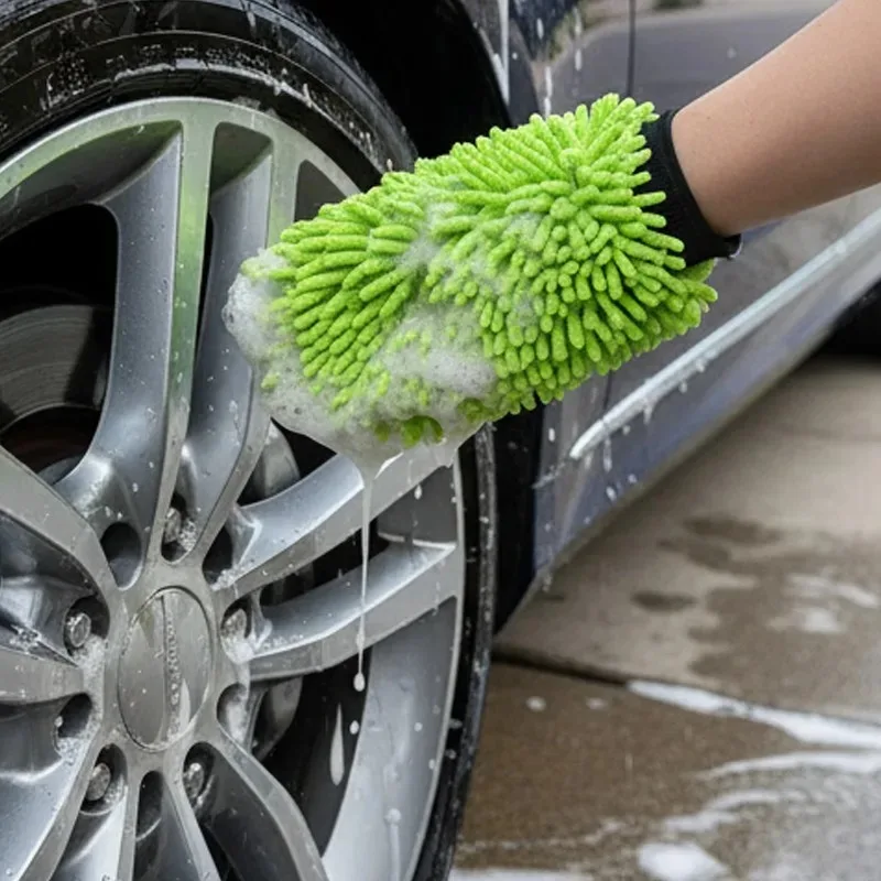1/2Pcs Chenille Microfiber Car Wash Gloves, Scratch-Free Lint-Free Super Absorbent Wash Mitts for Auto, Motor & Bike Cleaning view 4