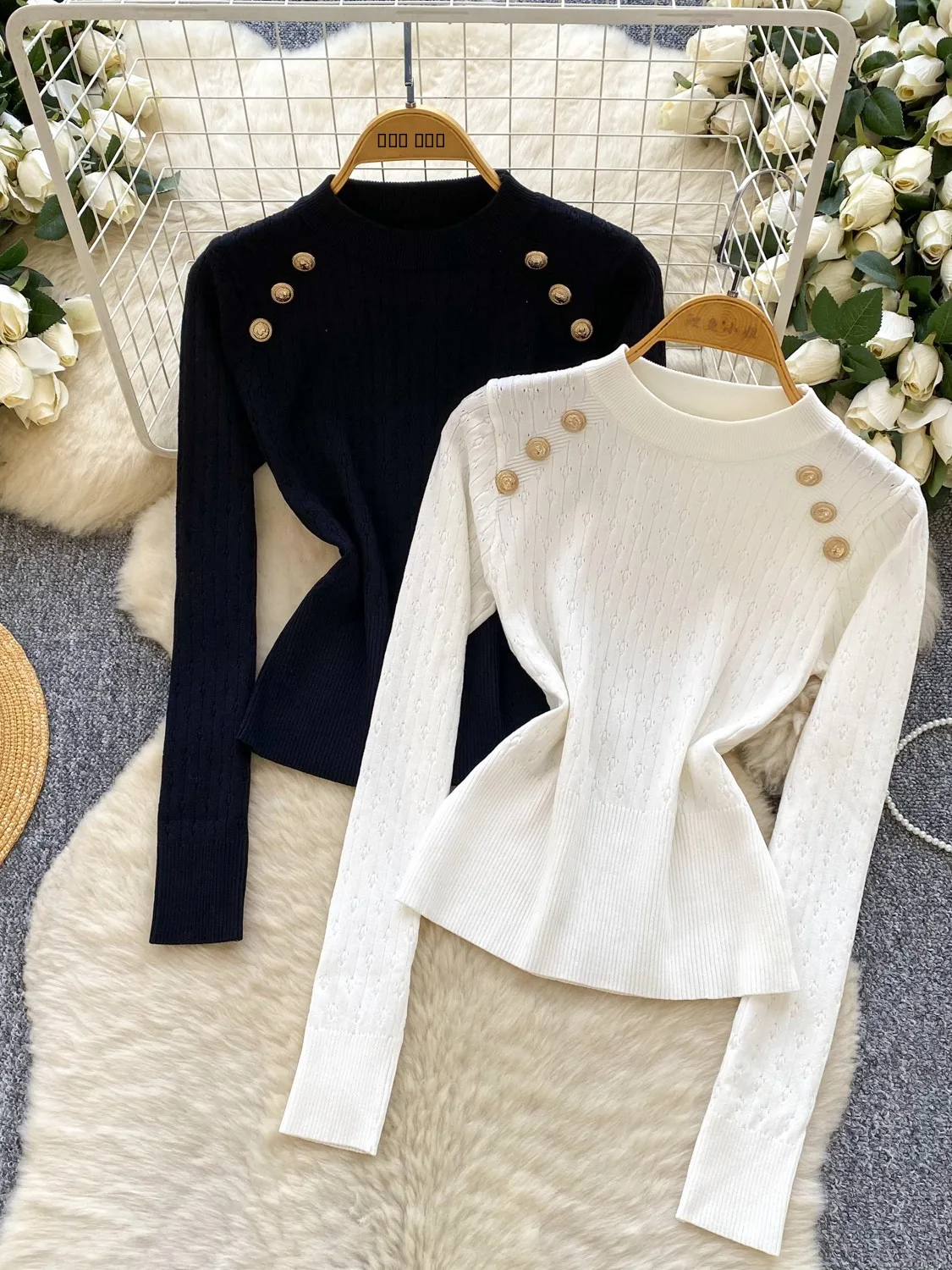 

Вязаный длинный свитер светя круглого цвета Ne, женский базовый слой, топ с тяжелыми металлическими бульями, модная осенняя одежда