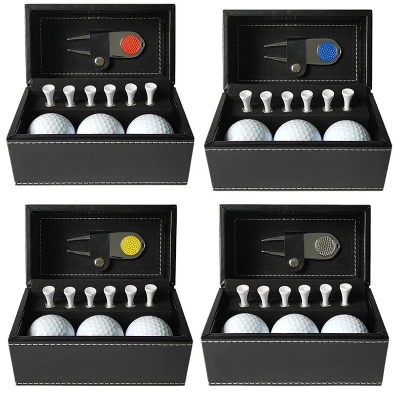 Hot 10 PCS With 6 Golf Tees 3 Golf Balls Divot Repair Tool Leather Box Set