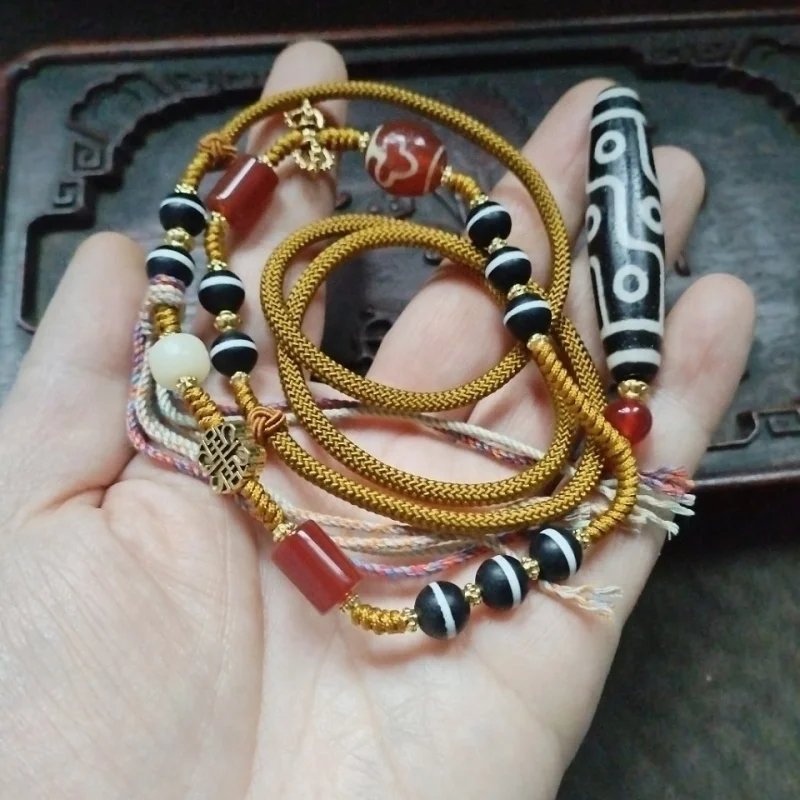 Tibetan Backflow Old Package Nine-Eye Agate Beads Necklace Sweater Chain Accessories Ornament