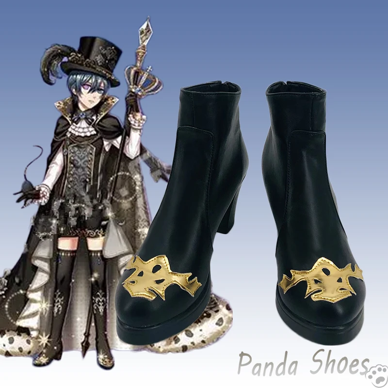 

Black Butler Ciel Cosplay Shoes Anime Book of The Atlantic Black Boots Ciel Phantomhive Cosplay Costume Prop Shoes for Halloween