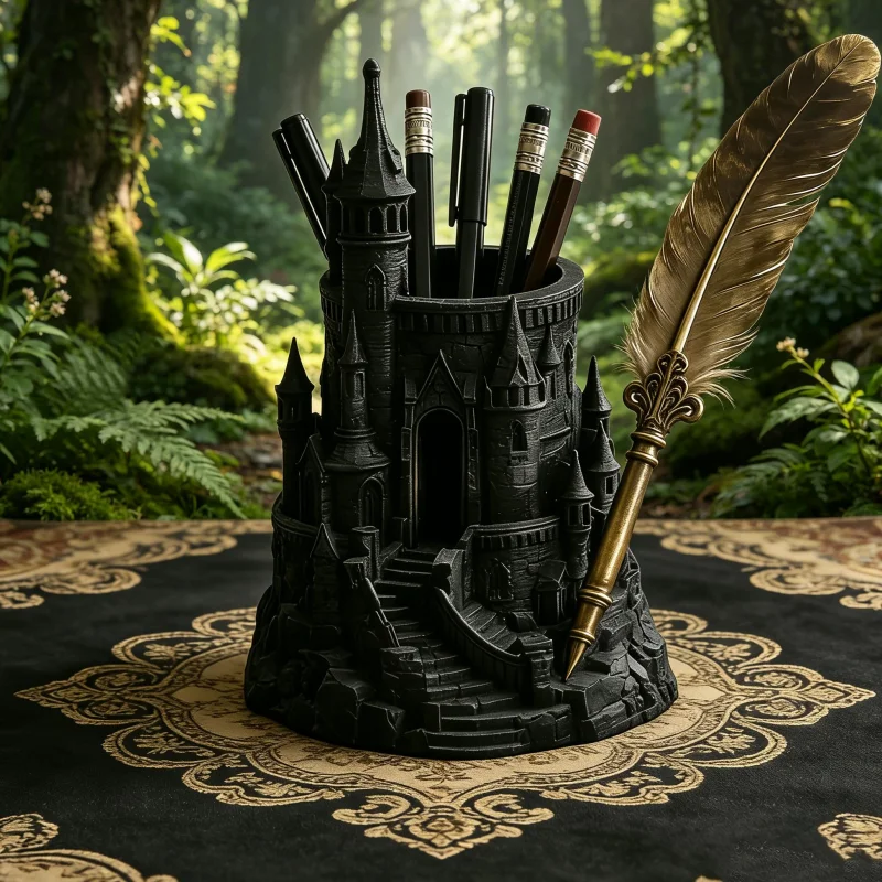 1/2/3 Piece Set of Dark Castle-Shaped Pen Holders, 3D Printed Desktop Ornaments, Micro Landscape Castle Architectural Pen Holder Ornaments, Creative and Stylish Designs, Cool Holiday Gifts