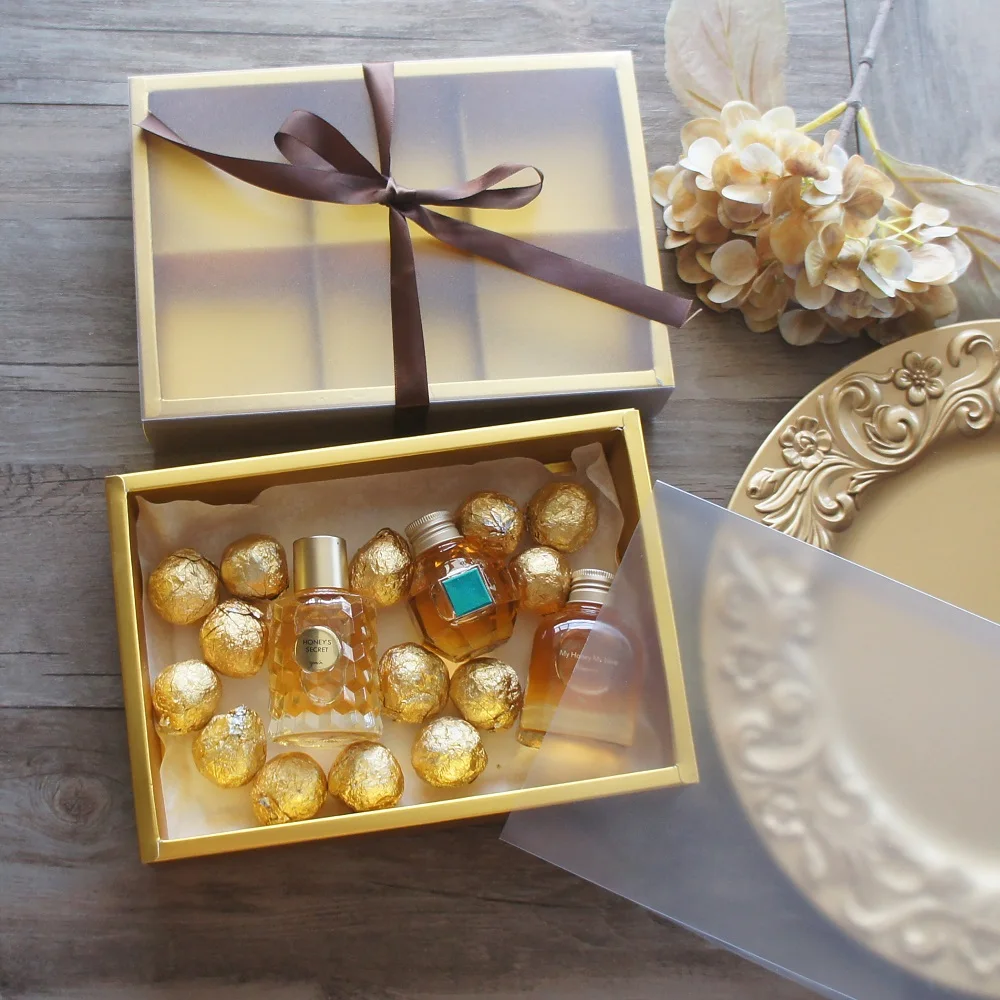 

22*15*5.1cm 5 Pcs Gold Paper Box As DIY Handmade Chocolate Mooncake Candy Christmas Wedding Birthday Gift Pack