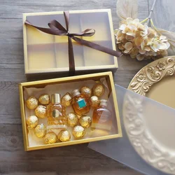 22*15*5.1cm 5 Pcs Gold Paper Box As DIY Handmade Chocolate Mooncake Candy Christmas Wedding Birthday Gift Pack