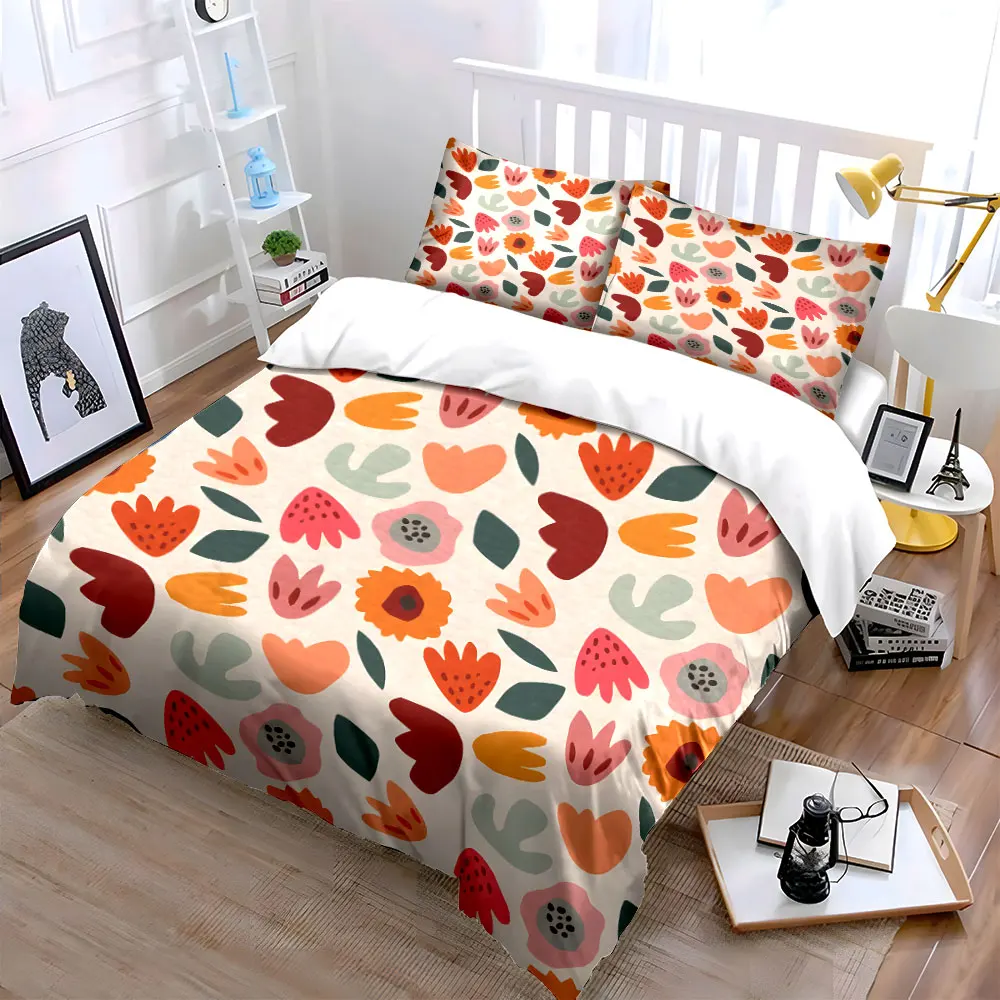 Minimalist floral and leaf pattern Print Soft Comfortable Duvet Cover Bedding Set Included 1*Duvet Cover 2*Pillowcases 2