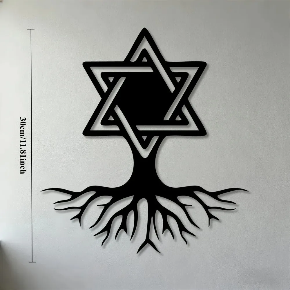 CIFBUY Iron Wall Art Star of David Tree Roots Metal Sculpture Rustproof Hanging Plaque Living Room Office Decor Sign view 4