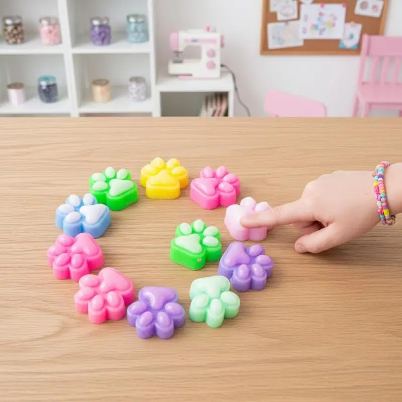10Pcs Random Mini Cute Cat Claw Pinch Fun Colorful Fillers For Pressure Reduction Cartoon Style
