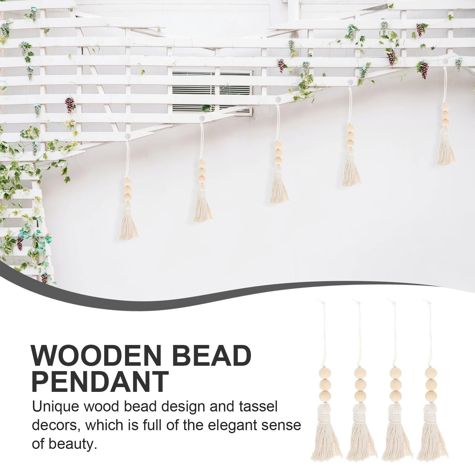 

10Pcs Wood Beads Garland Cotton Tassel Stylish Home Decoration String Pendant Farmhouse Beads String Pendant Wooden Decor