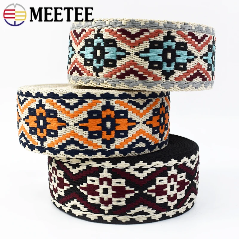 

2/5/10M Meetee 50mm Retro Jacquard Webbing Polyester Thicken Bag Strap Handbag CrossBody Bags Ribbon Bias Band DIY Accessories