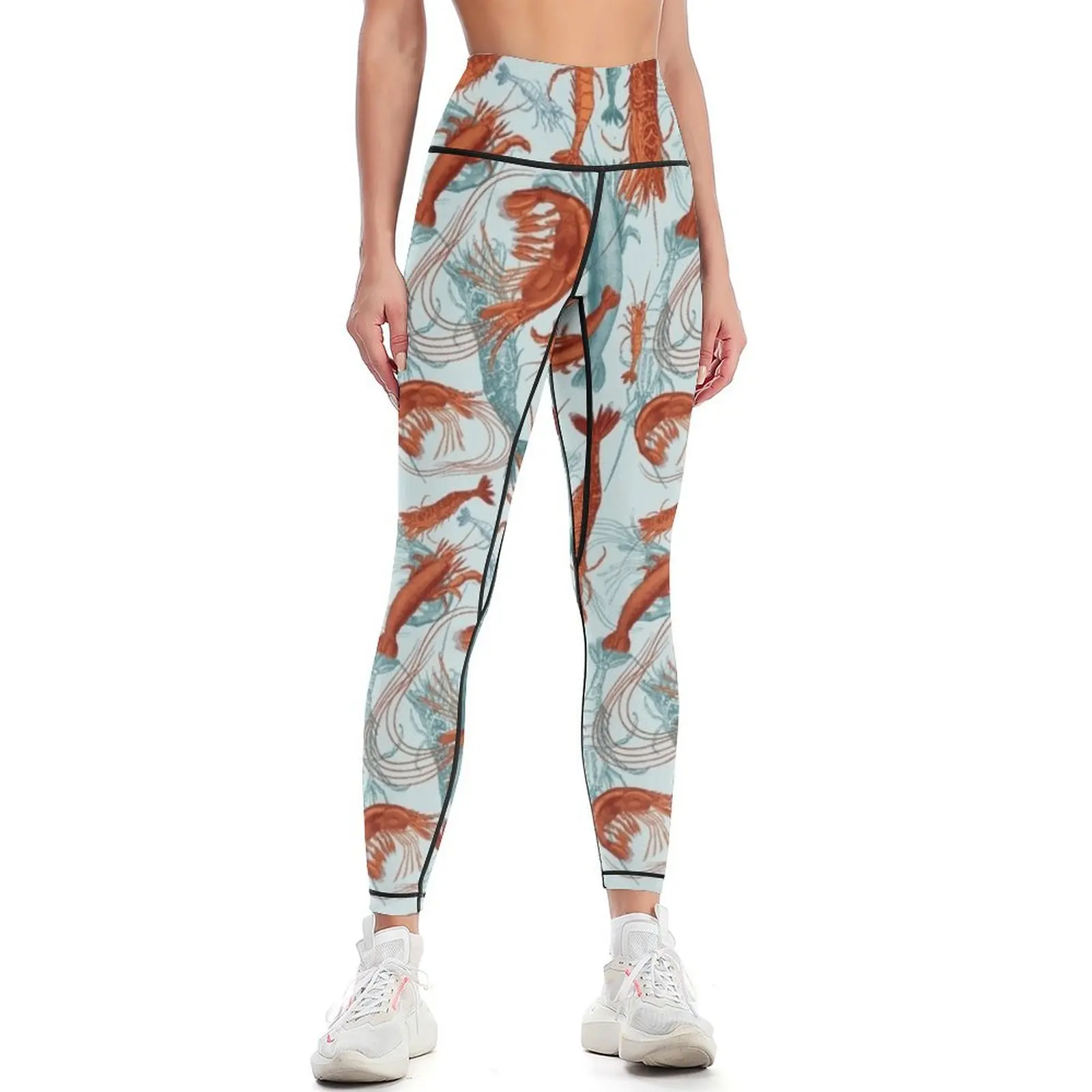 Shrimp - Orange and Turquoise Leggings sports shirts gym Women's high waist Womens Leggings