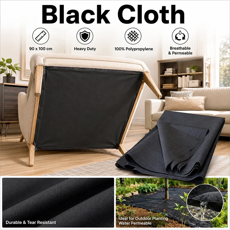 1m Black Cambric Dust Cover Fabric Thick Upholstery Bottom Cloth for Sofas Chairs Mattresses Repair Replacement Multipurpose
