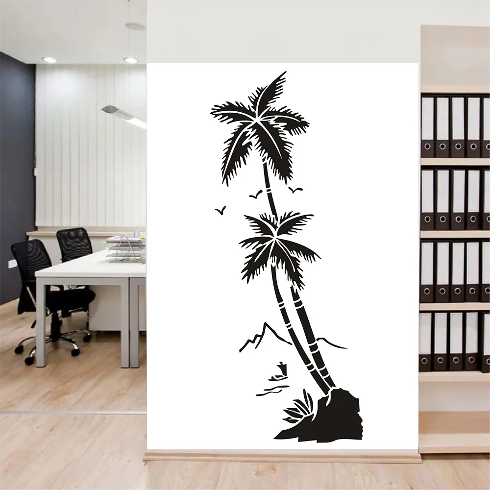 Beach Coconut Trees Waterproof Vinyl Decal Stickers Hall Bathroom Glass Modern Art Mural Decorative Stickers