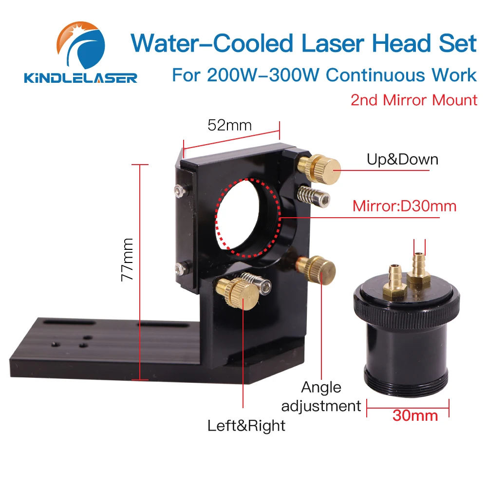 Set testina laser con interfaccia di raffreddamento ad acqua Specchio Dia.30/Lente Dia.25 Lunghezza focale Supporto per montaggio integrativo da 50,8 e 63,5 mm (Nero)