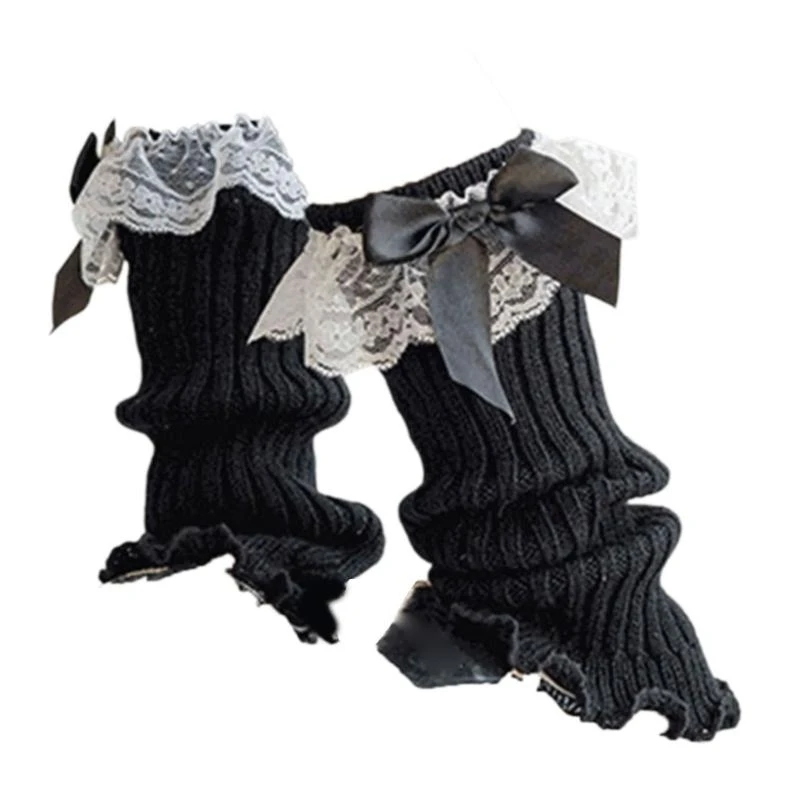 Lace Bowknot Leg Cover Leg Warmers Costume Accessories School Girls Stockings J0MF