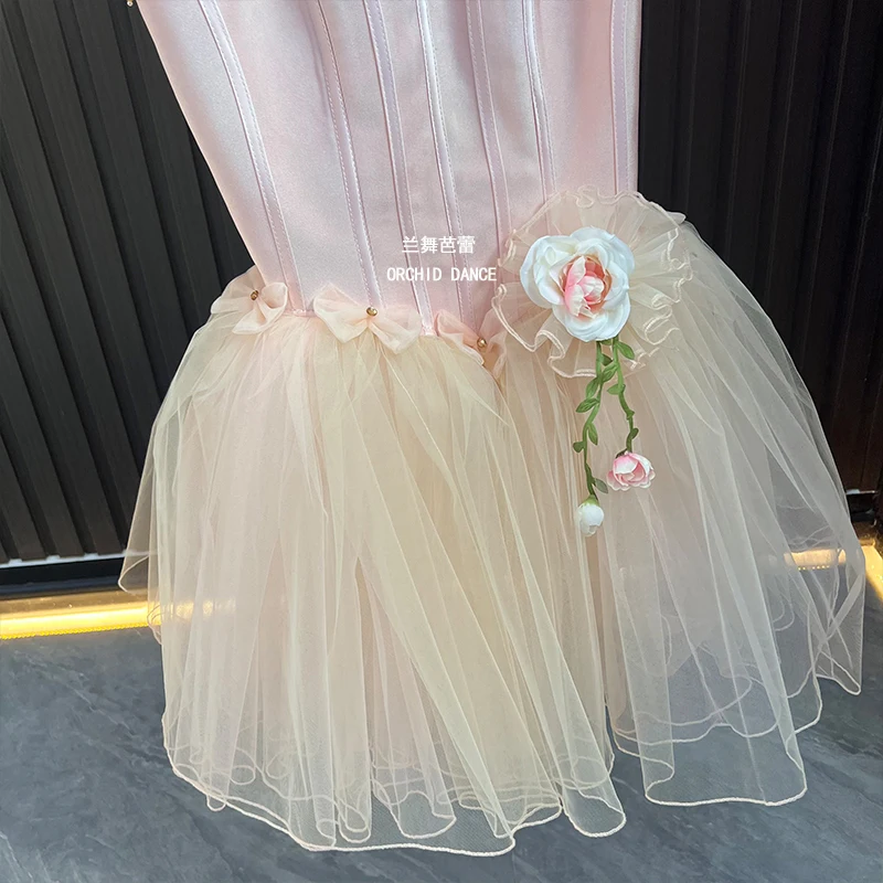 BT01402 haute qualité taille personnalisée enfants filles Ballet danse Performance porter Gilsay rose longue robe Tutu romantique