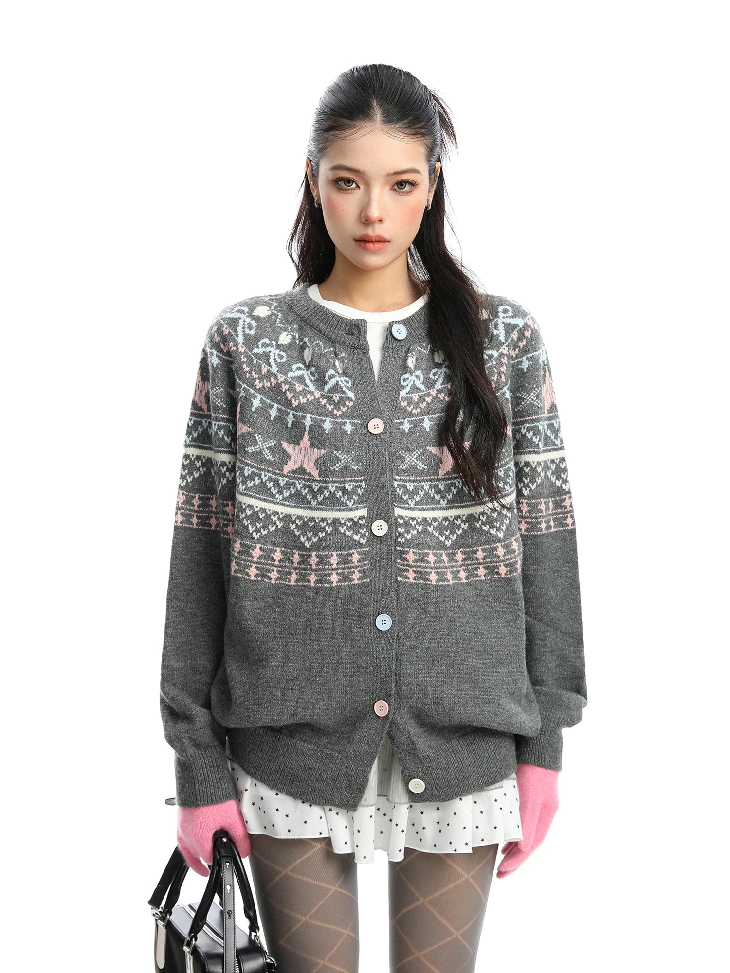 

Warm Casual round Ne Fair Isle Knit Sweater Women's Autumn Winter Faion Knitted Top Biggold Korean Sle Thermal Leisure