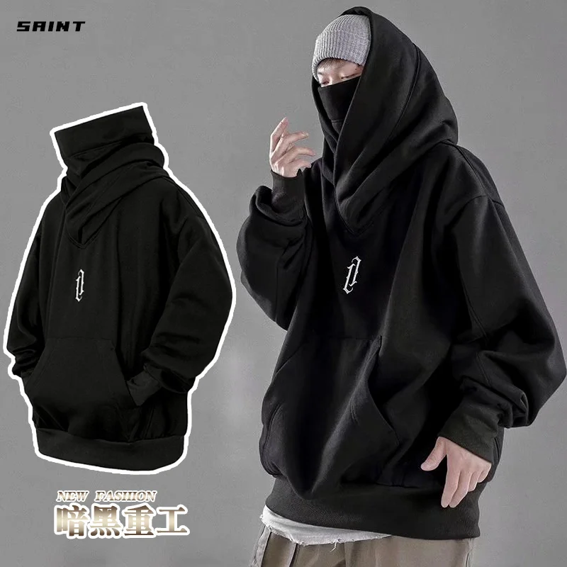 Dark Gothic Punk Hoodies Frühling Und Herbst männer Und frauen Hip Hop Mit Kapuze Rollkragen Pullover High Street Mit Kapuze mantel