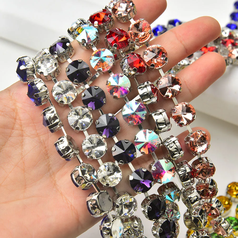 10Mm Flash Multi-color Circular Satellite Rhinestone Chain Handmade Jewelry Making DIY Clothing Accessories Home Decoration