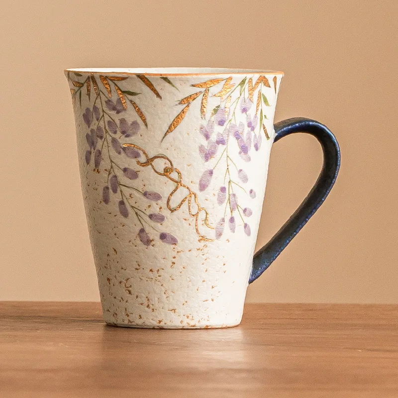

Blue and White Mug Ceramic Cup Hand-painted Phnom Penh Wisteria Tea Cups Large Capacity Water Mug with Handle