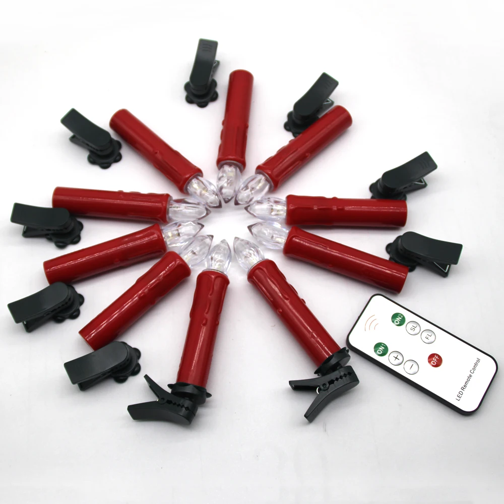 

Теплый белый беспламенный пульт дистанционного управления на батарейках, конические свечи, набор из 10 шт., светодиодные свечи с зажимом для рождественской елки