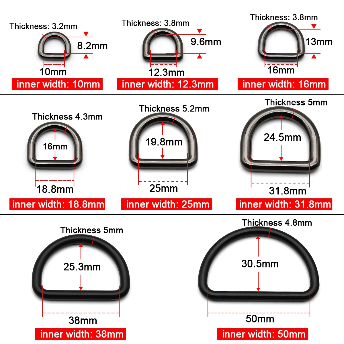 2 Pcs Metal D Ring Buckles Dee Ring Loops Mold Cast for Leather Craft Bag Strap Parts Webbing Belt Garment DIY Accessories