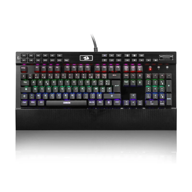 Redragon K550 RGB Clavier de Jeu AZERTY, 104 Touches + 12 Touches Macro G, Clavier mécanique Filaire, Plaque supérieure en Aluminium, Switch Violet cliquable, 2 Ports USB, Repose-Poignet, Noir