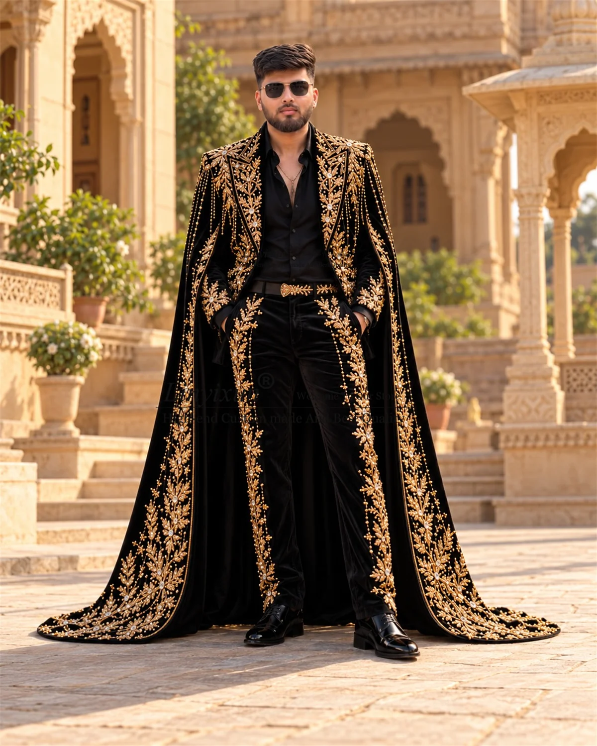 Sparkly Embroidery Diamond Men Suits Customized Long Coats Groom Male Blazers 3 Pieces Sets Wedding Party Tuxedos Costume Homme