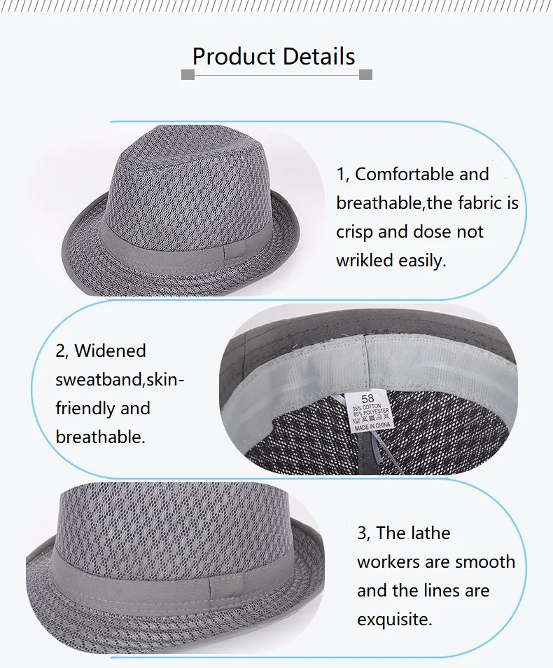 Sommer Mesh atmungsaktives Material Männer Fedoras Erwachsenen Bowler Hüte klassische Version Chapeau Hüte – Detail 4