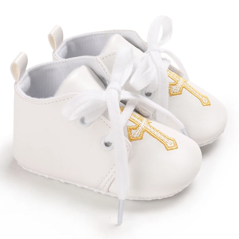 New Newborn Baby White Baptismal Shoes Baby Anti Slip Fashionable Walking Shoes Baby Cross Baptismal Shoes