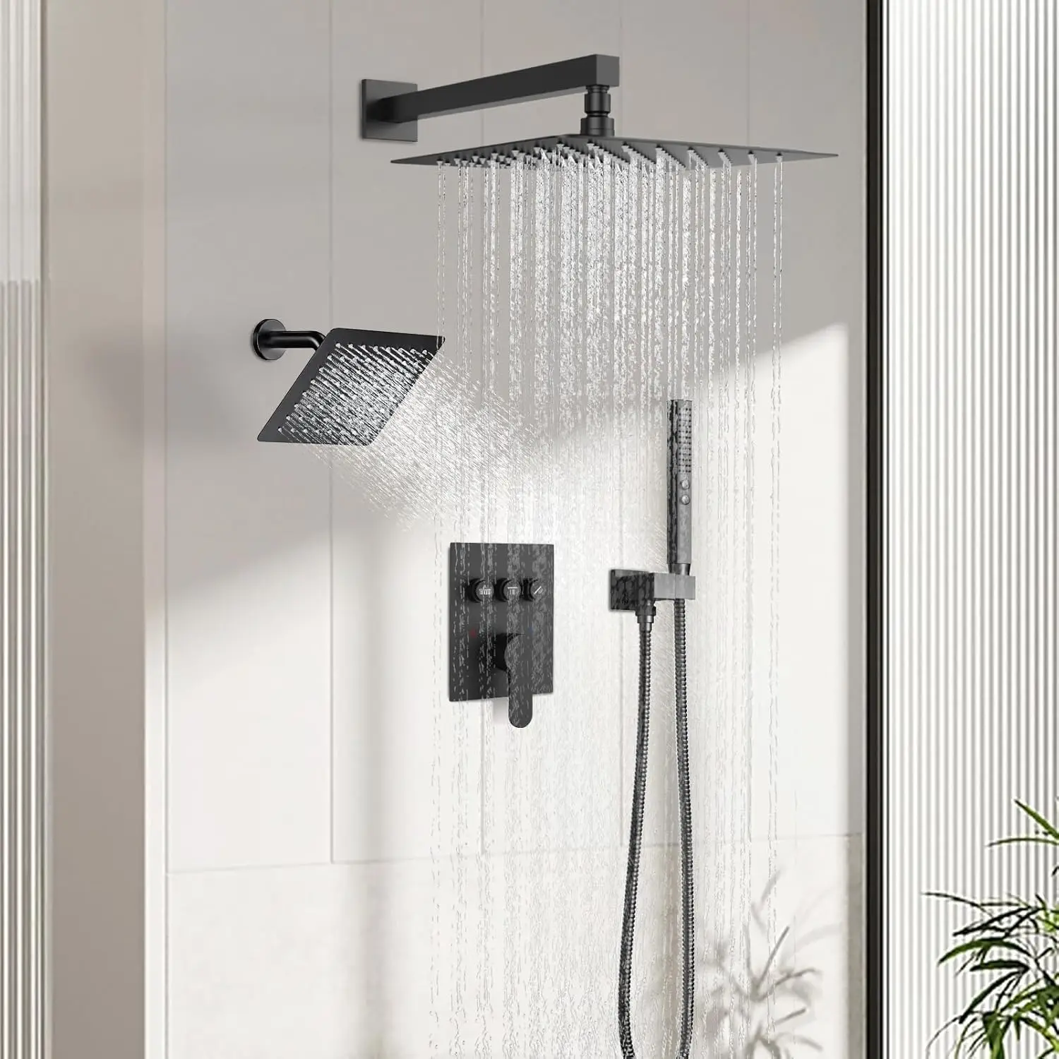 

Matte Black All-Sprays Shower System Rain & Handheld Wall Mount With Pressure Balance Valve Trim Kit Bath & Shower Faucets