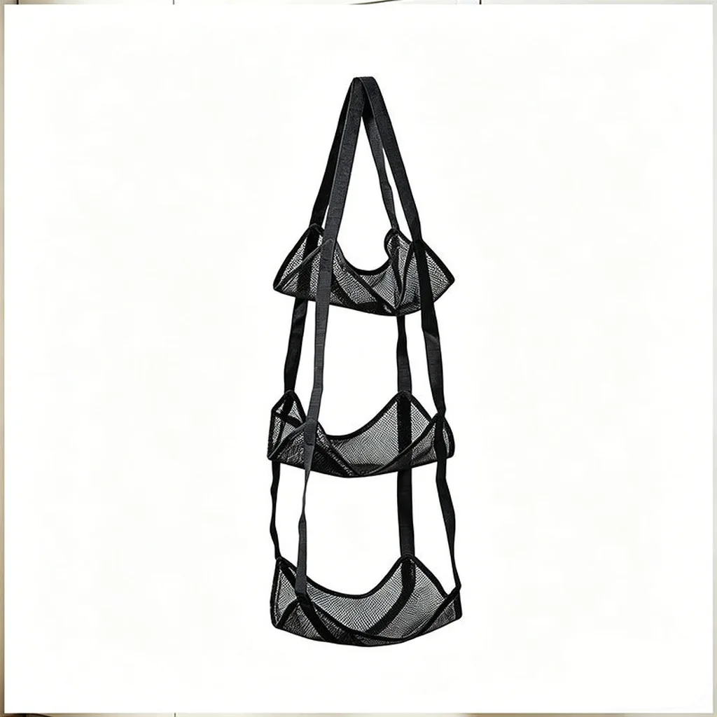 Over The Door Ball Rack Breathable Mesh Ball Storage Bag Hanging Sports Organizer Adjustable Multi-Layer Storage Bag For Behind