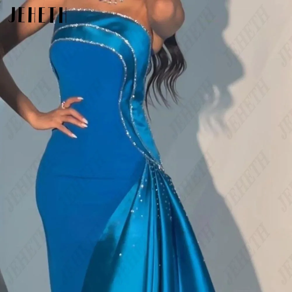 JEHETH Luxury Evening Dresses Strapless Sleeveless Cocktail Gowns Side Split Prom Dresses Saudi Arabia Women\'s Formal Dress