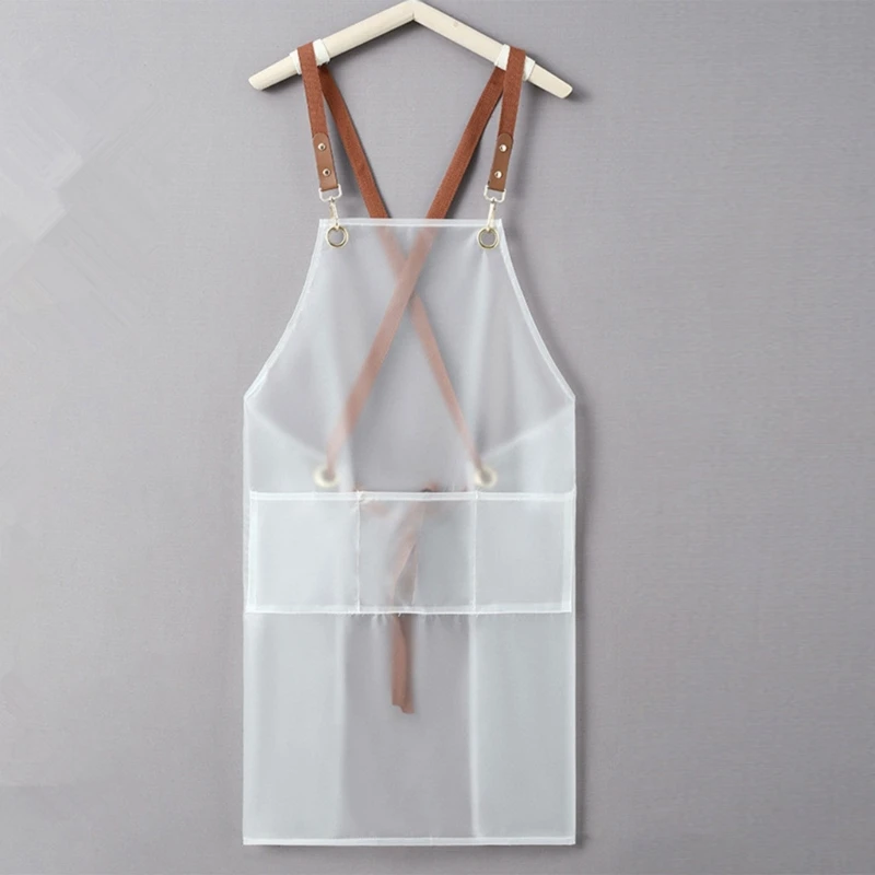 Transparent Cooking Apron Oil-proof Women Cross Back TPU Overalls Kitchen Work Clothes for Dishwashing with Large Pocket